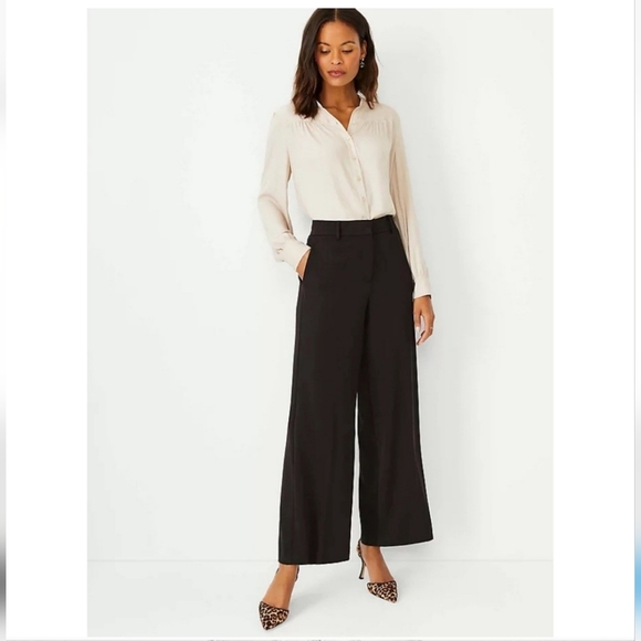 Ann Taylor Margo Elegant Black Wide-Leg Pants Trouser 12P - Picture 1 of 7